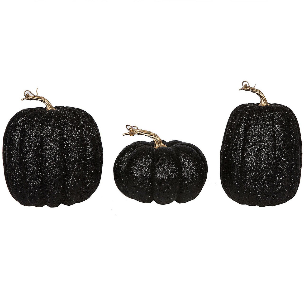 3 Pieces Vickerman 8 Inch Black Fabric Pumpkins Assorted Sizes Halloween Decoration